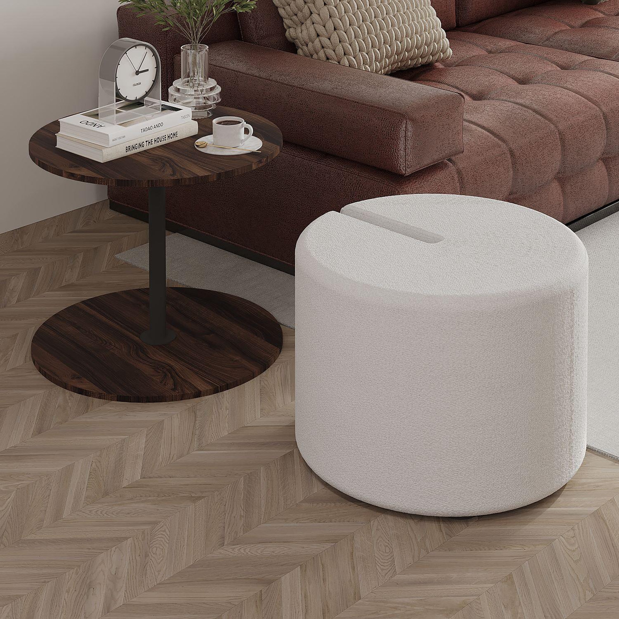 Voir la diapositive 4 : Habitat et Jardin Table d'appoint avec pouf en bois  vexana  - 43 x 43 x 47 cm - marron
