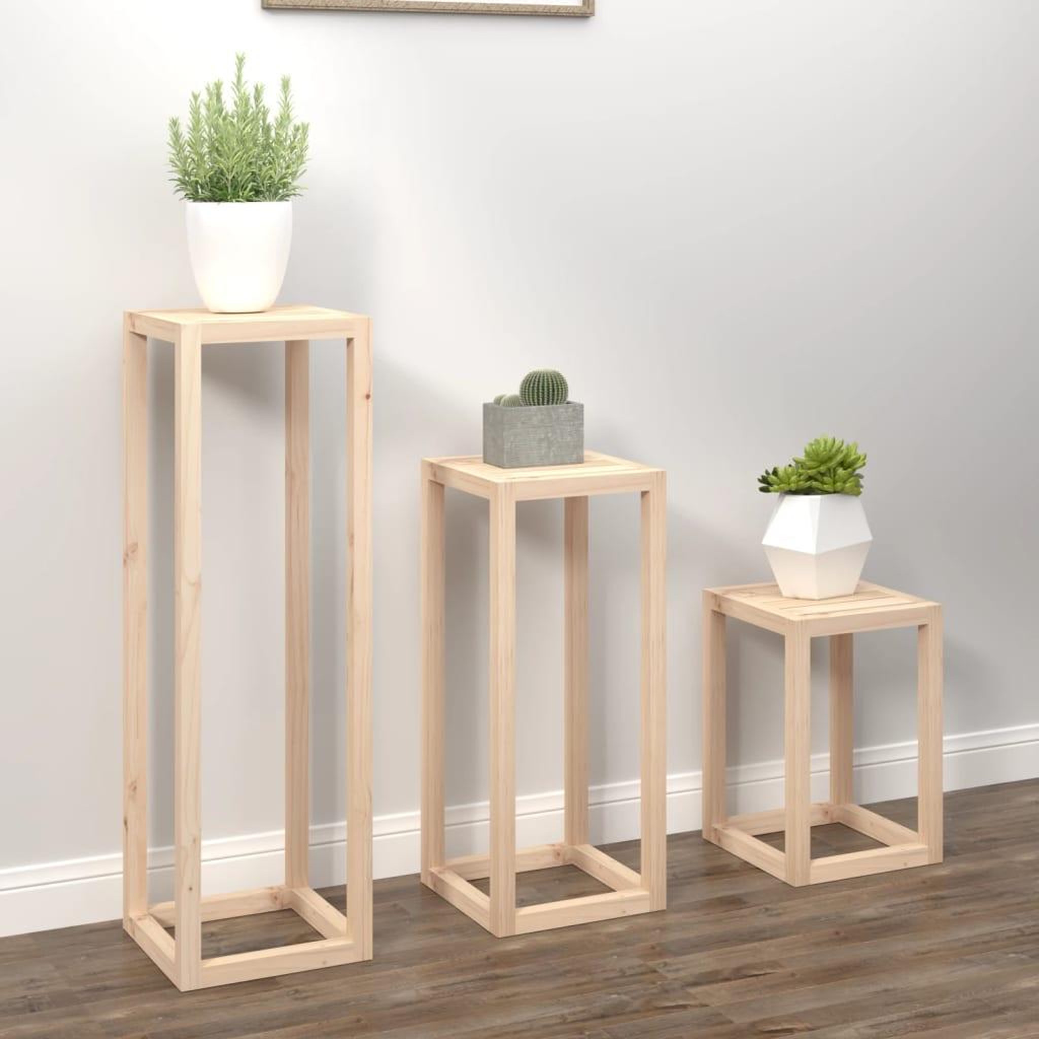Voir la diapositive 3 : VIDAXL Ensemble de supports pour plantes 3 pcs Bois de pin massif