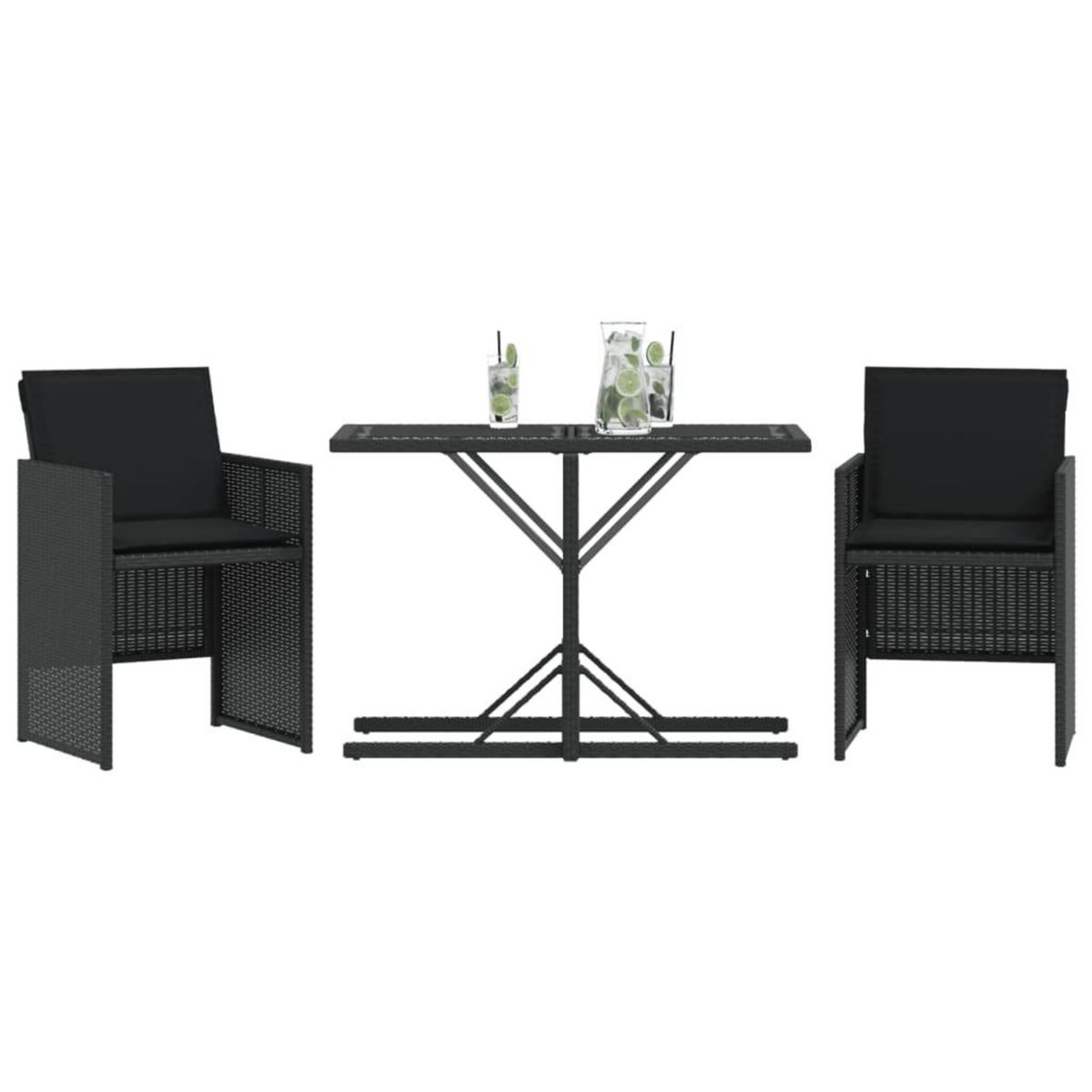 VIDAXL Ensemble de bistro 3 pcs avec coussins noir resine tressee