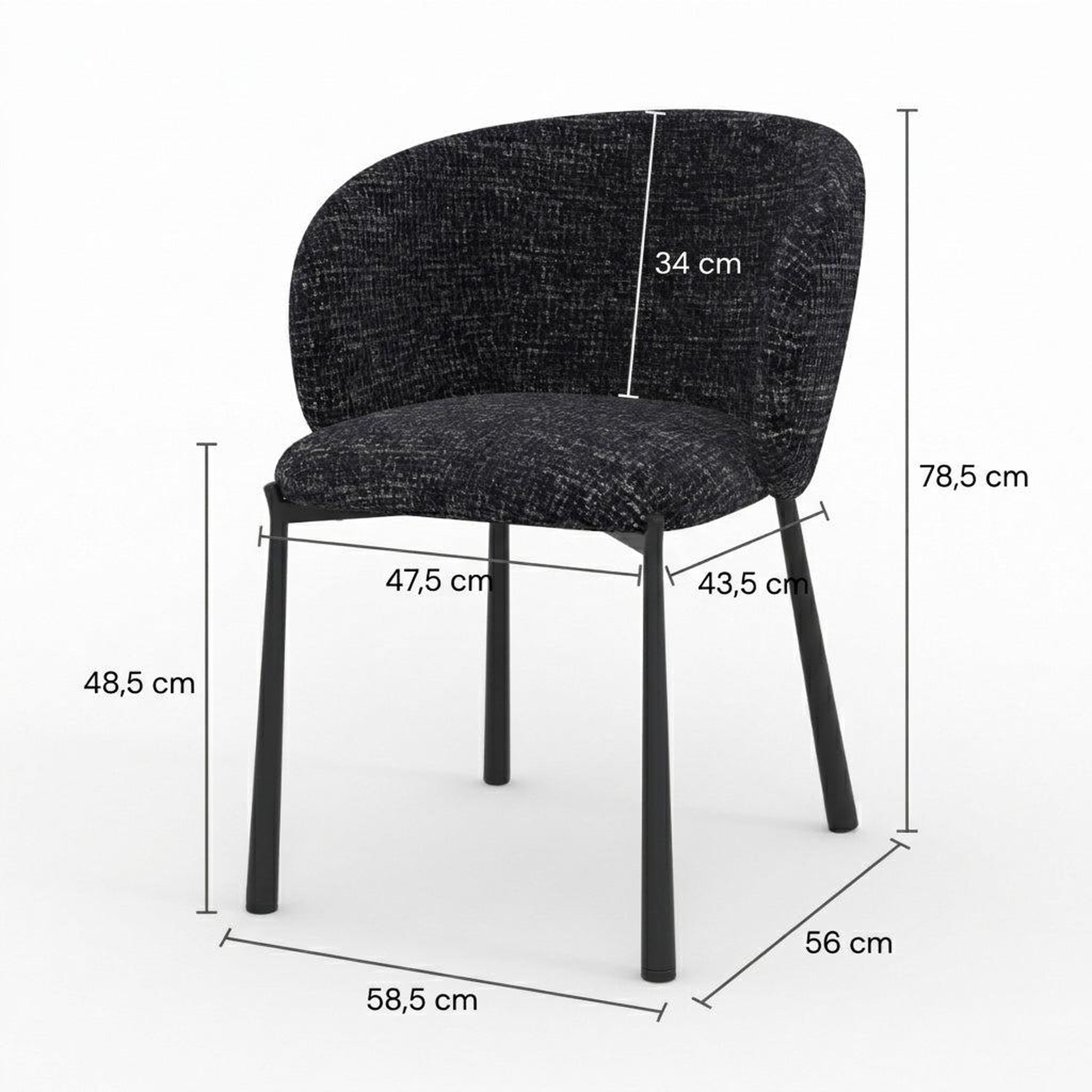 Voir la diapositive 4 : MAISON PAVANE Chaise en tissu texturé noir-danaë