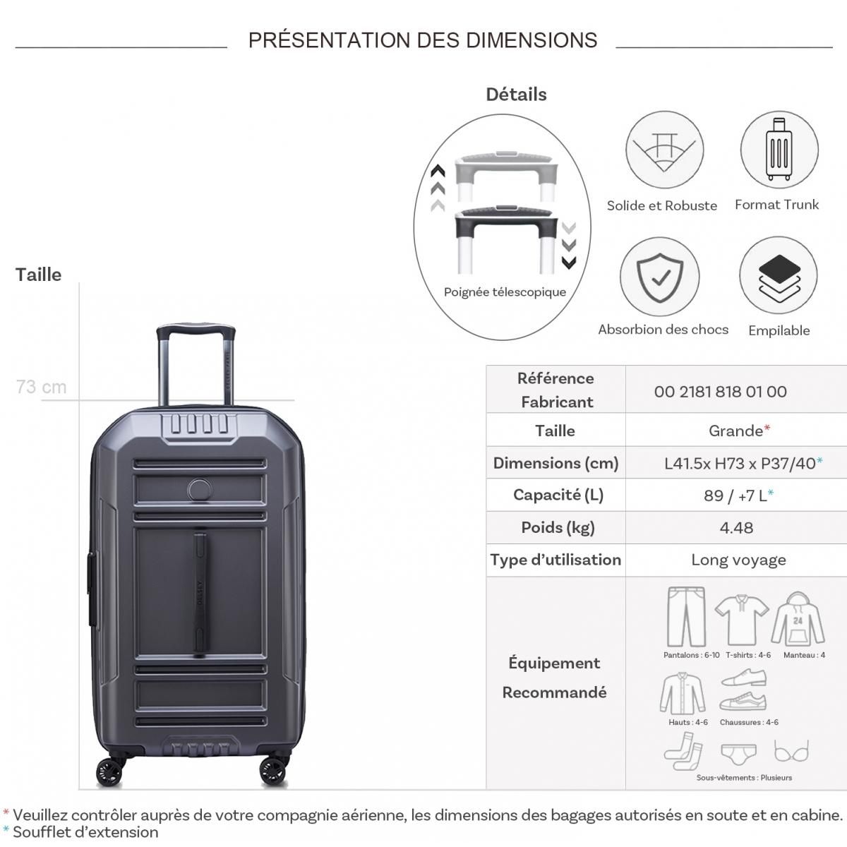 Delsey Grande valise rigide Trunk Rempart TSA polycarbonate 73cm