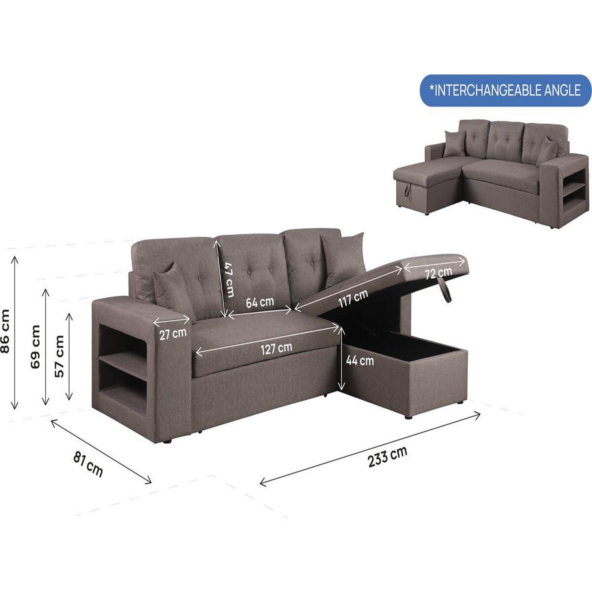 Voir la diapositive 4 : Habitat et Jardin Canapé d'angle convertible/réversible  Axel  - 3 places - Taupe