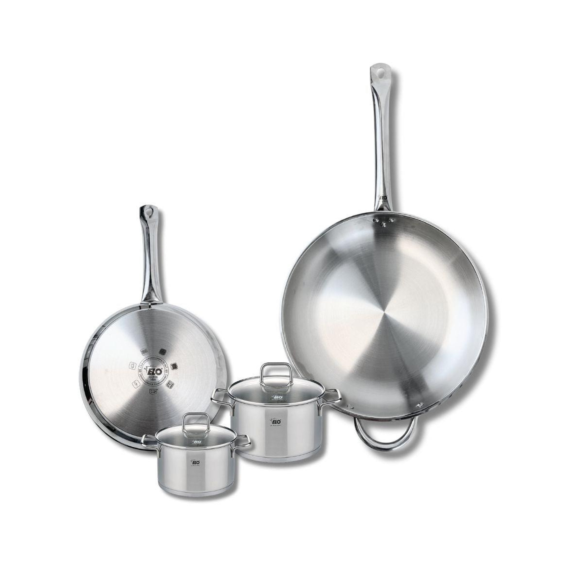ELO Ensemble de 2 poêles de cuisson 24 et 32 cm et 2 faitouts 12 et 14 cm elo profi citrin
