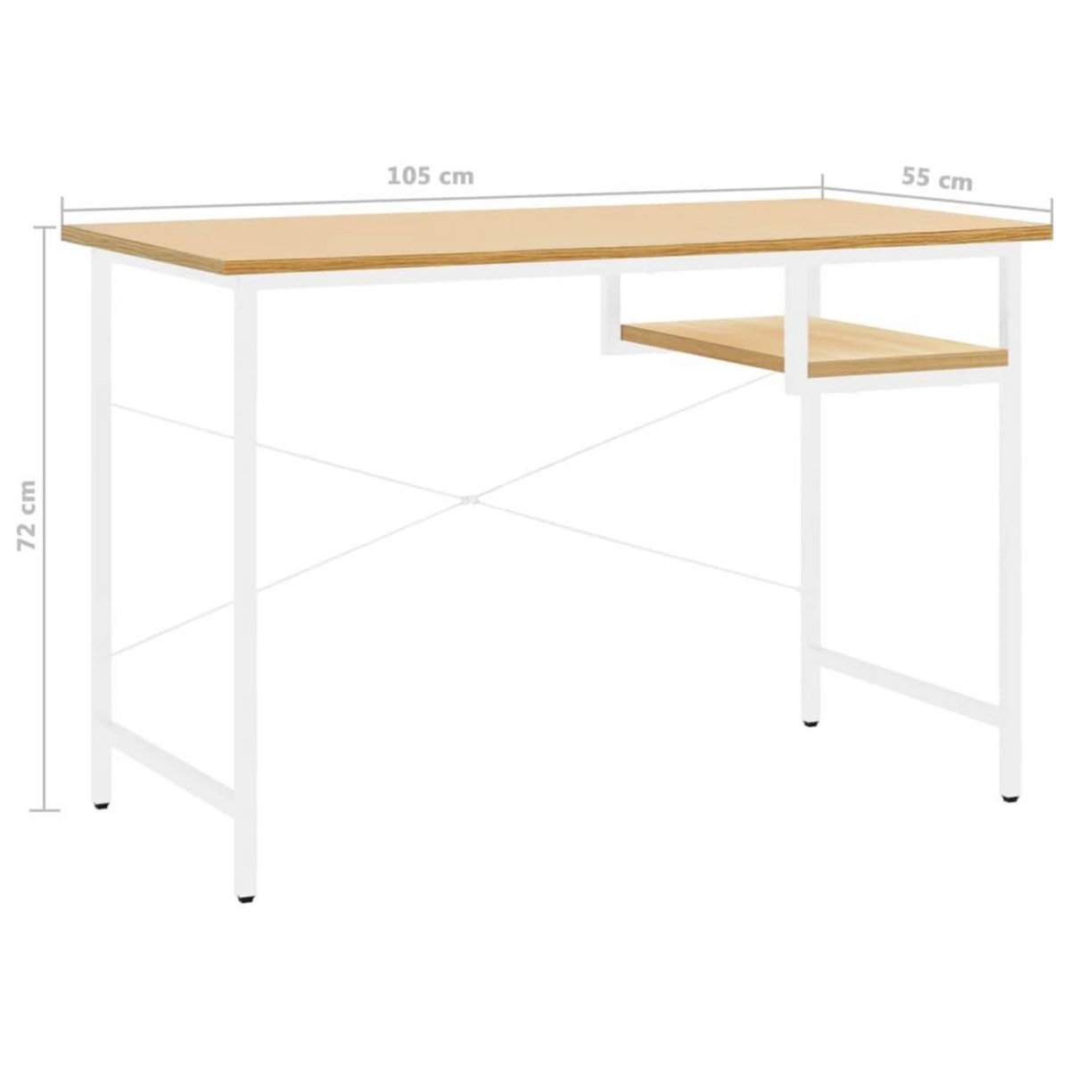 VIDAXL Bureau d'ordinateur Blanc/chene clair 105x55x72 cm MDF et metal