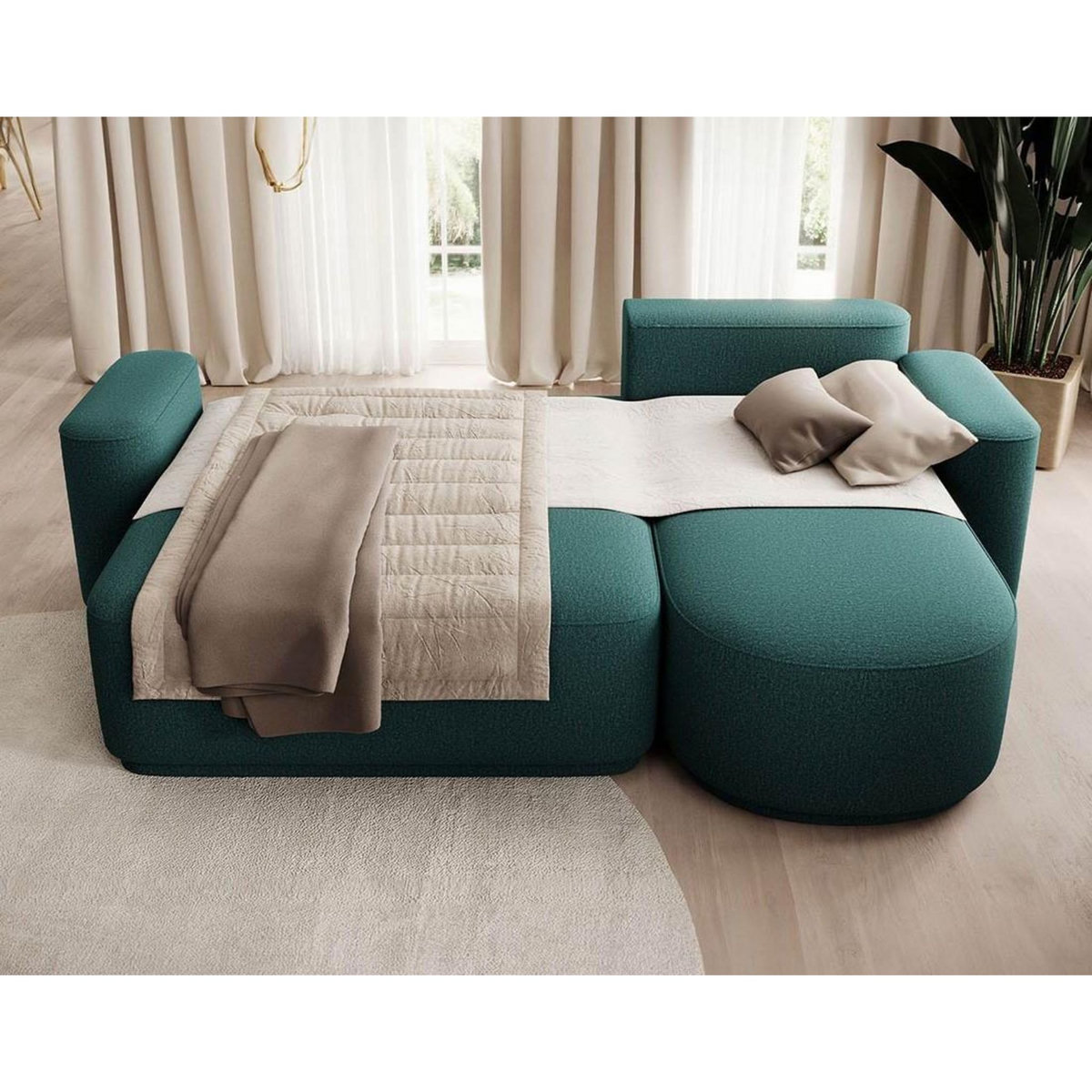 BEST MOBILIER Sam - canapé d'angle droit 4 places convertible avec coffre en tissu