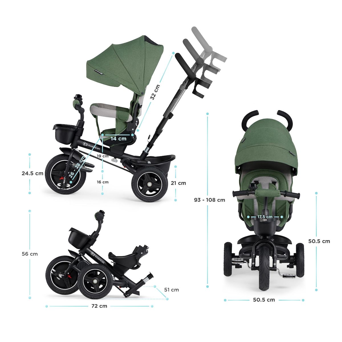 KINDERKRAFT Tricycle Spinstep 5 en 1 avec siège rotatif et protection UPF50+
