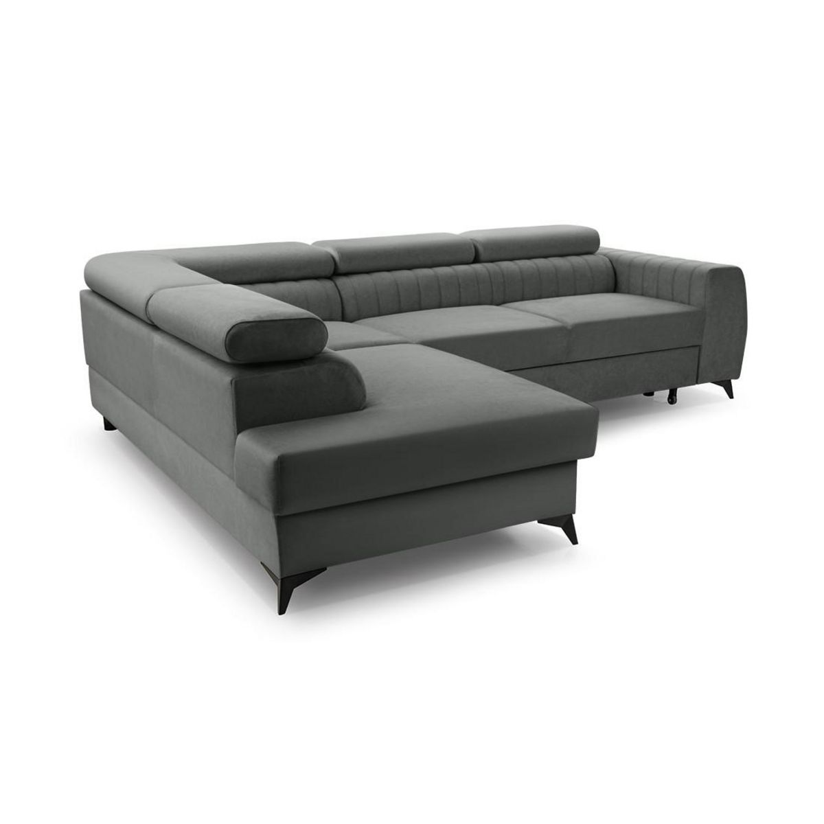 BEST MOBILIER Aneta - canapé d'angle gauche 5 places - convertible avec coffre et têtières - en velours