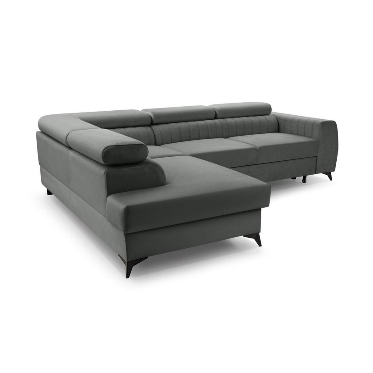 BEST MOBILIER Aneta - canapé d'angle gauche 5 places - convertible avec coffre et têtières - en velours