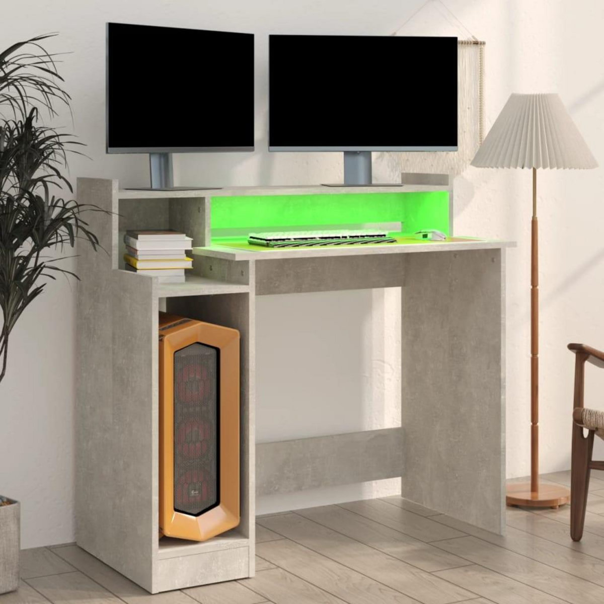 VIDAXL Bureau et lumieres LED Gris beton 97x45x90 cm Bois d'ingenierie
