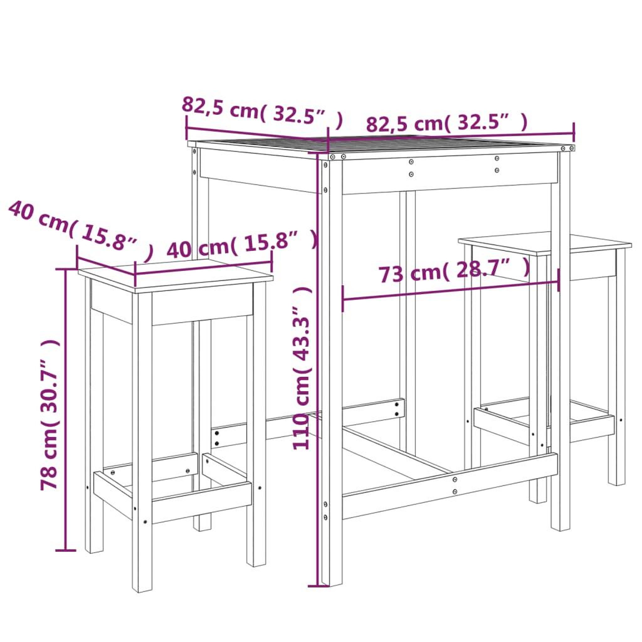 Voir la diapositive 6 : VIDAXL Ensemble de bar de jardin 3 pcs noir bois de pin massif