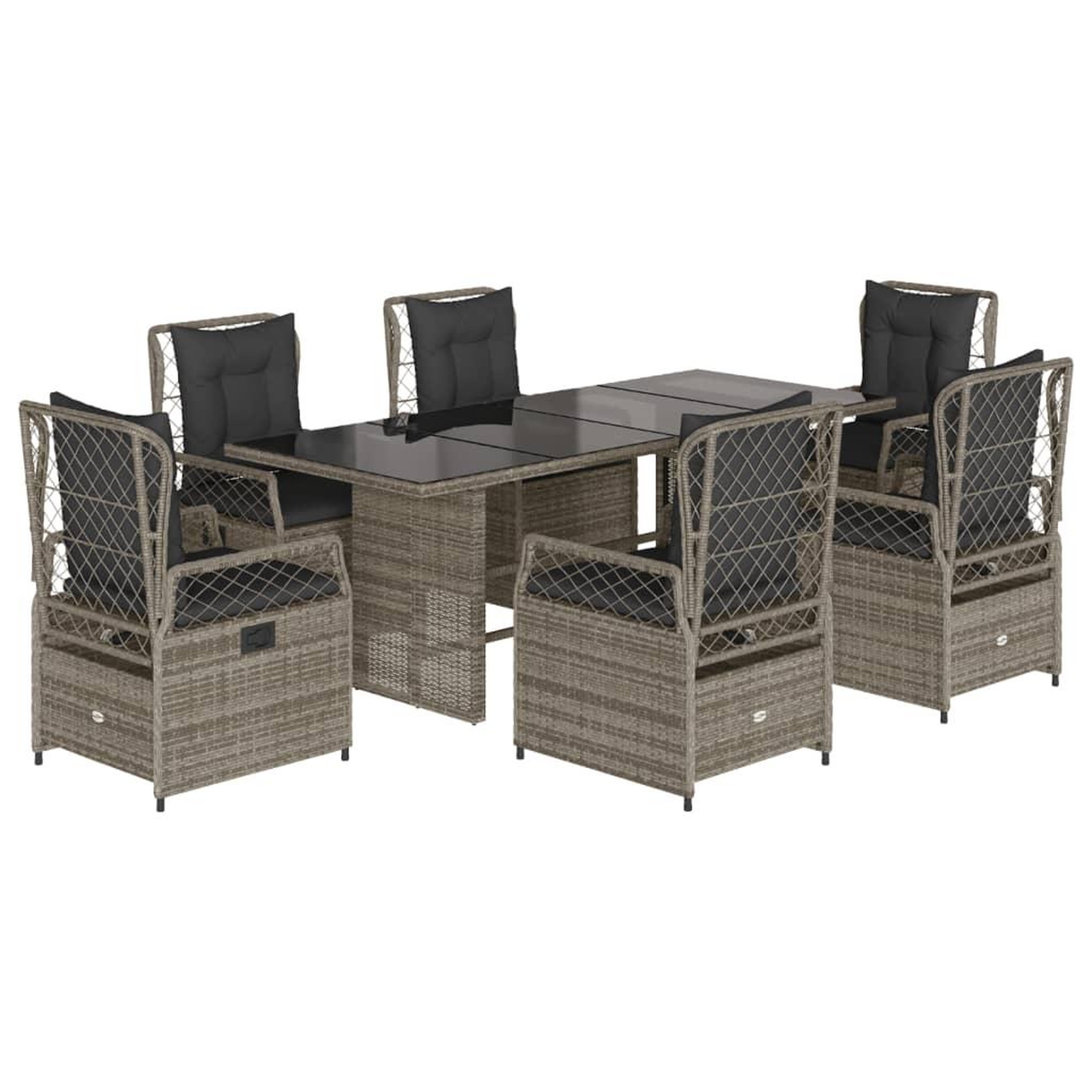 Voir la diapositive 2 : VIDAXL Ensemble a manger de jardin et coussins 7 pcs gris rotin
