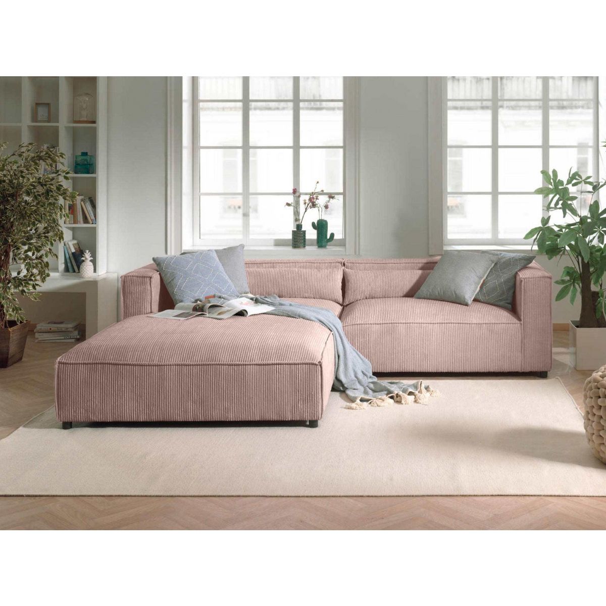 LISA DESIGN Ela - canapé d'angle gauche 4 places - en velours côtelé - style contemporain