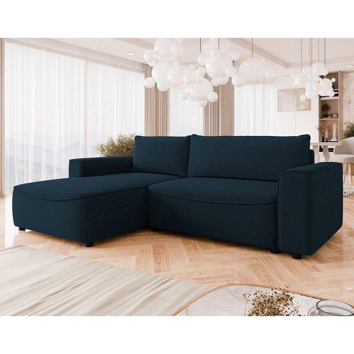 BEST MOBILIER Aurelia - canapé d'angle gauche 4 places convertible avec coffre en tissu texturé