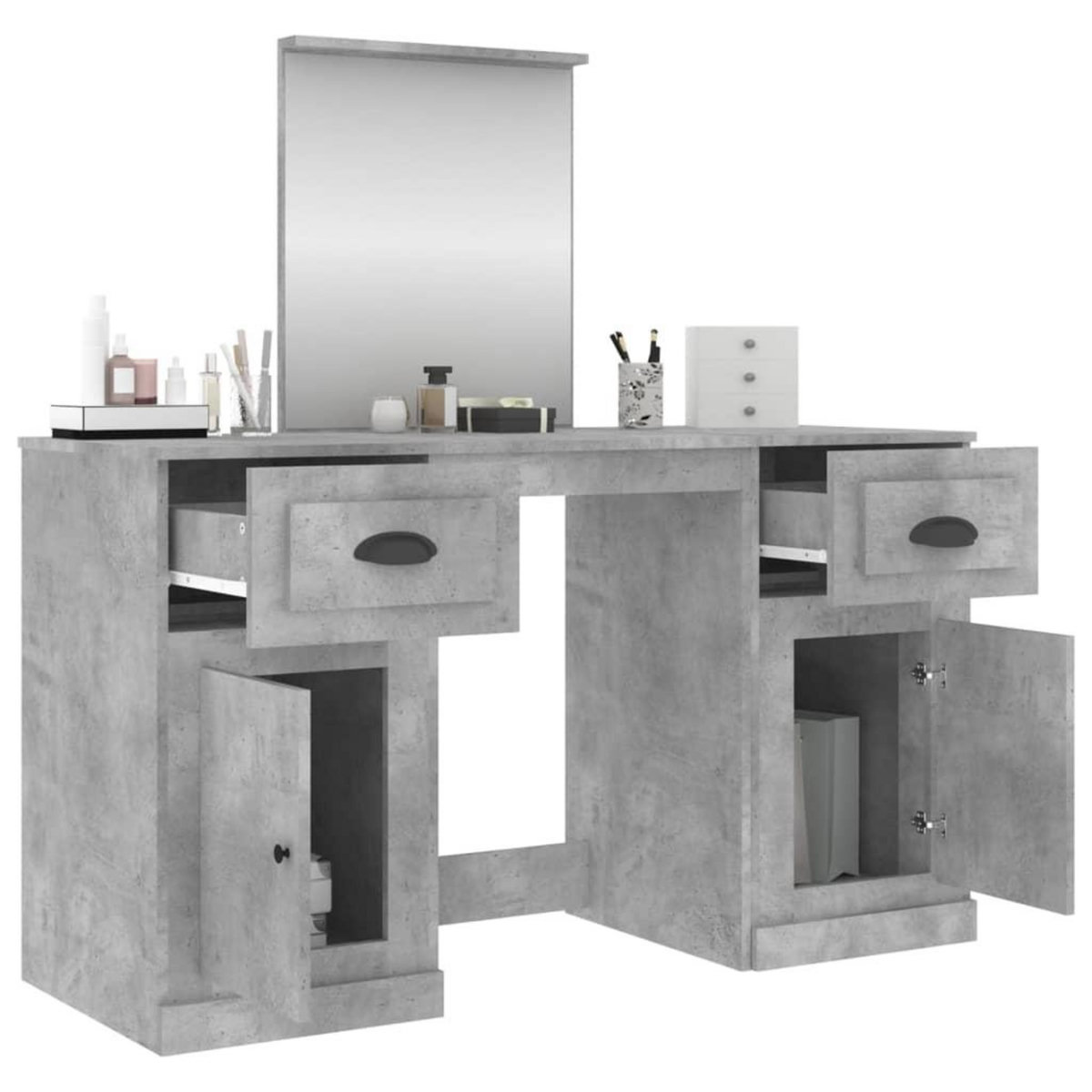 VIDAXL Coiffeuse avec miroir gris beton 130x50x132,5 cm