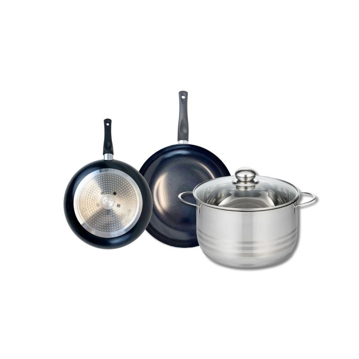 ELO Ensemble de 2 Poêles de cuisson 20 et 24 cm et 1 faitout 24 cm Elo Prima Brillant