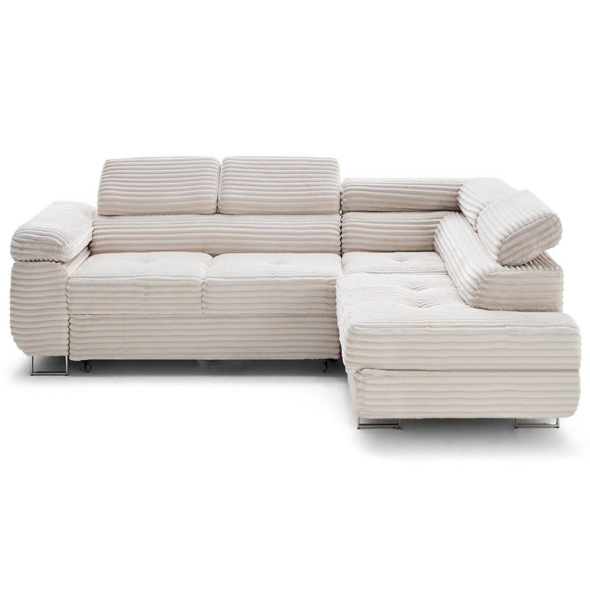 BEST MOBILIER Zaria - canapé d'angle droit 5 places convertible avec coffre et têtières en velours côtelé grosses côtes. Coloris disponibles : Vert, Bleu, Beige, Gris, Orange, Noir