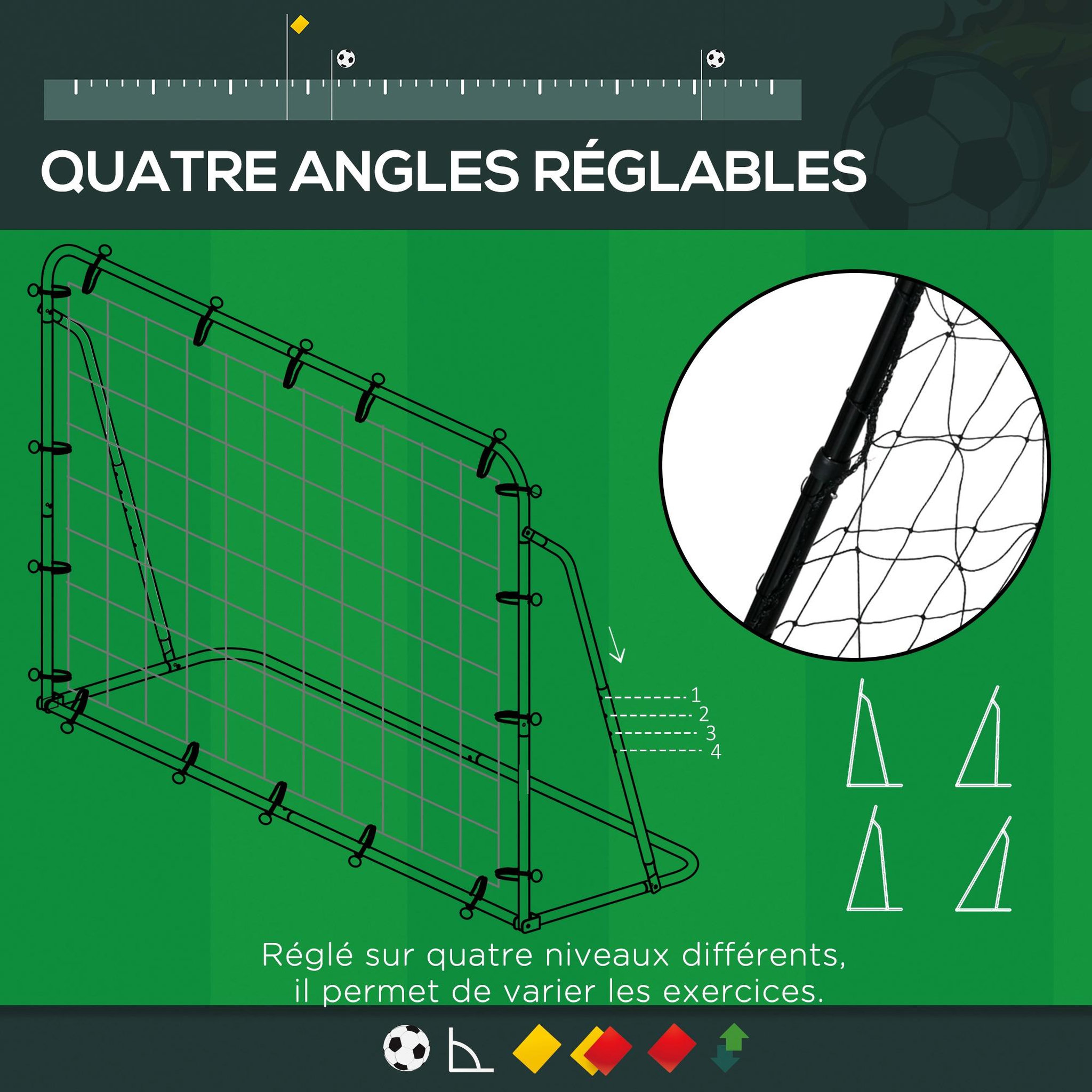 Voir la diapositive 6 : HOMCOM But de football cage de foot but futsal avec cible - dim. 213l x 150l x 100h cm - acier pe noir