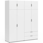 ID MARKET Armoire 4 portes MINA blanc penderie 160 cm avec 2 rangements hauts et 2 tiroirs