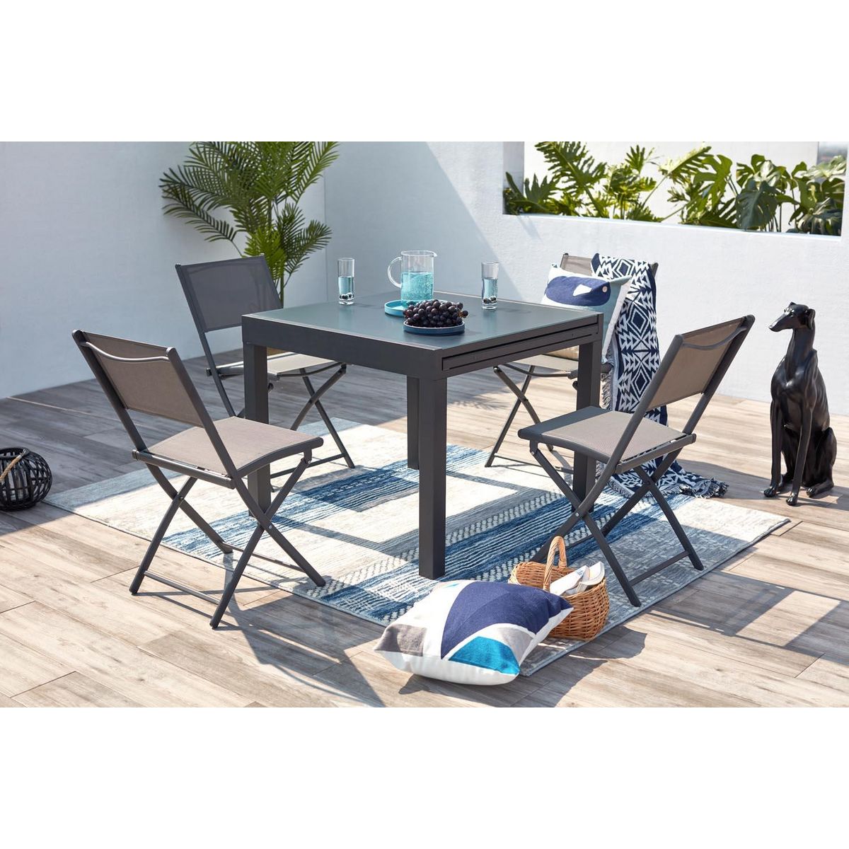 CONCEPT USINE Salon de jardin 8 places en aluminium gris foncé CUALICA