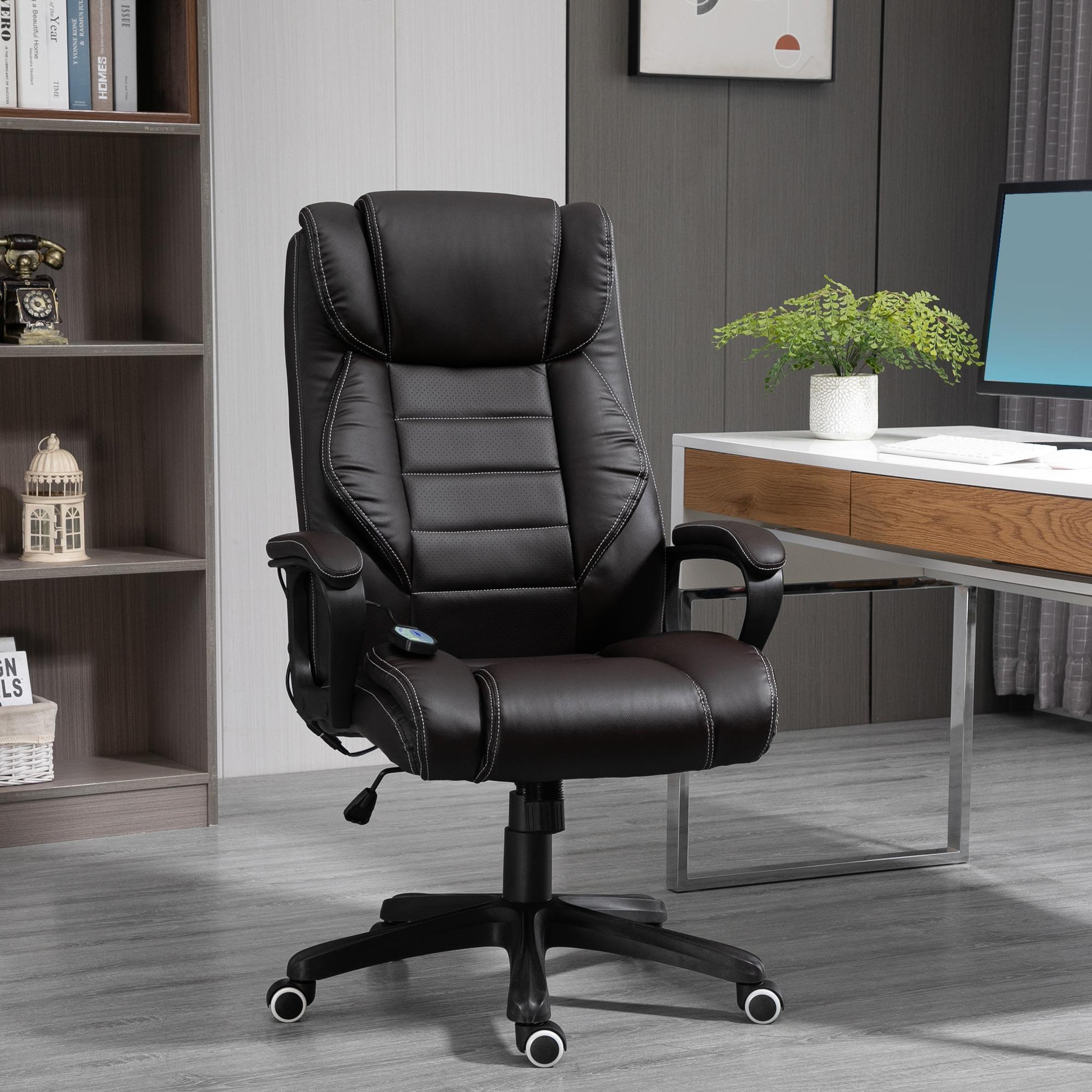 Voir la diapositive 2 : VINSETTO Fauteuil de bureau direction massant grand confort hauteur réglable fonction dossier à bascule revêtement synthétique chocolat