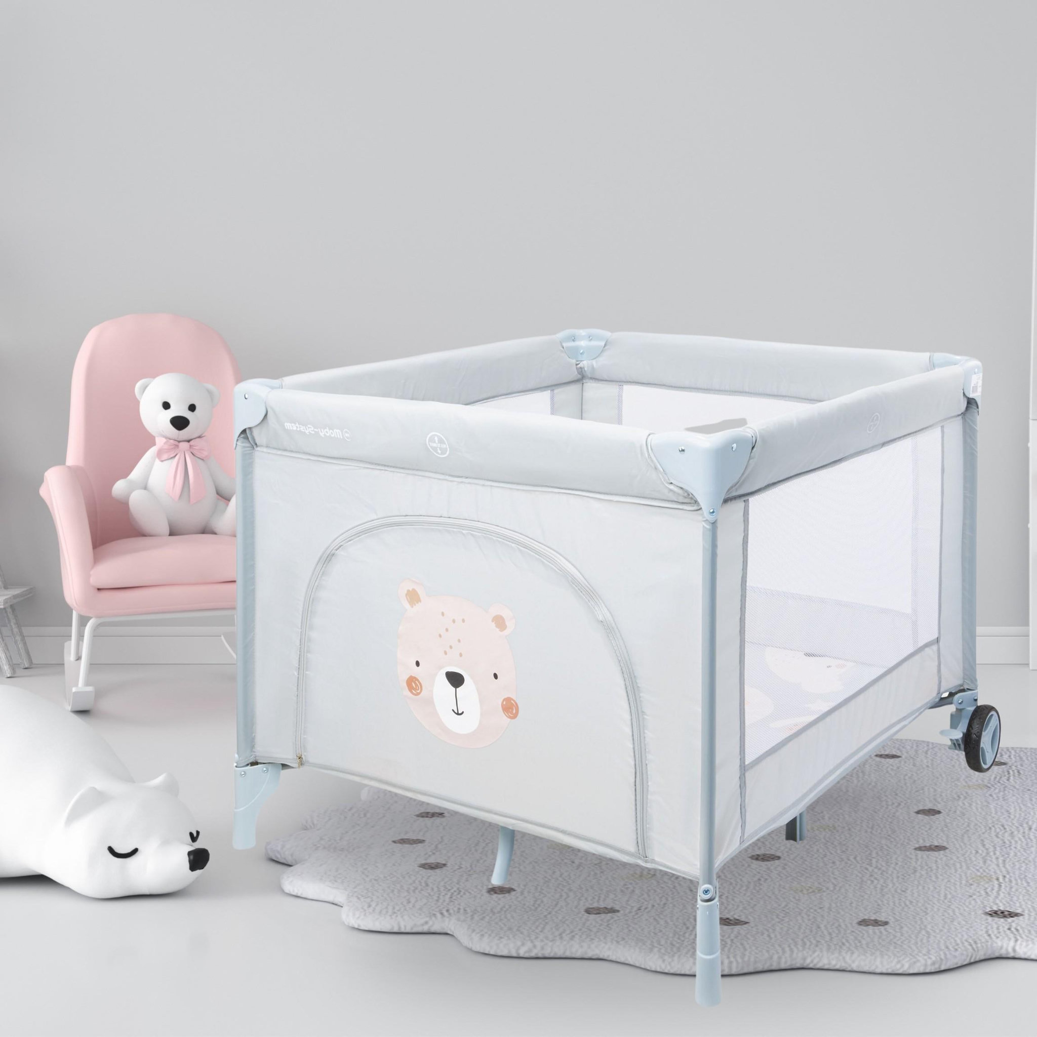 Voir la diapositive 5 : MOBY SYSTEM Parc Bébé Pliable Moby-System Teddy Bear avec Matelas et Sac de Transport, de 0 à 36 Mois