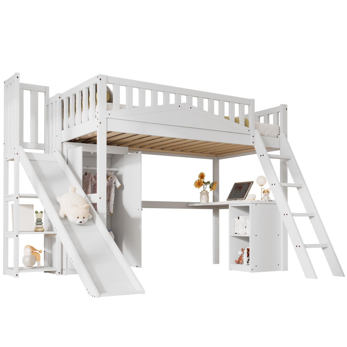 MERAX Lit combiné enfant 90x200cm bois et mdf coloris blanc