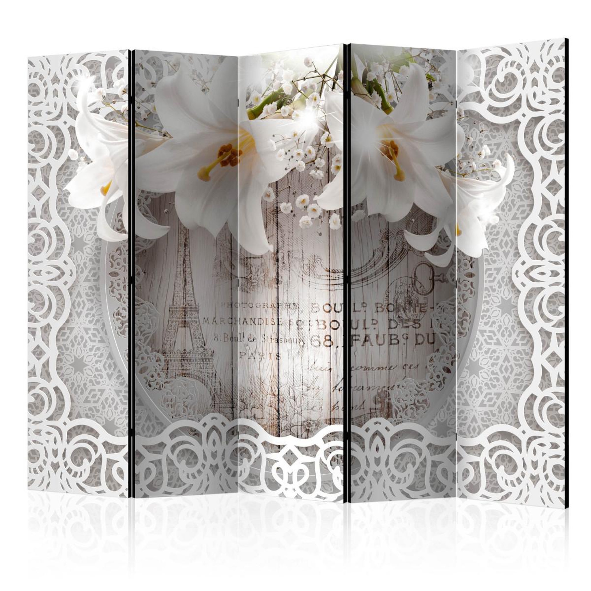 Paris Prix Paravent 5 volets  lilies & quilted background  172x225cm