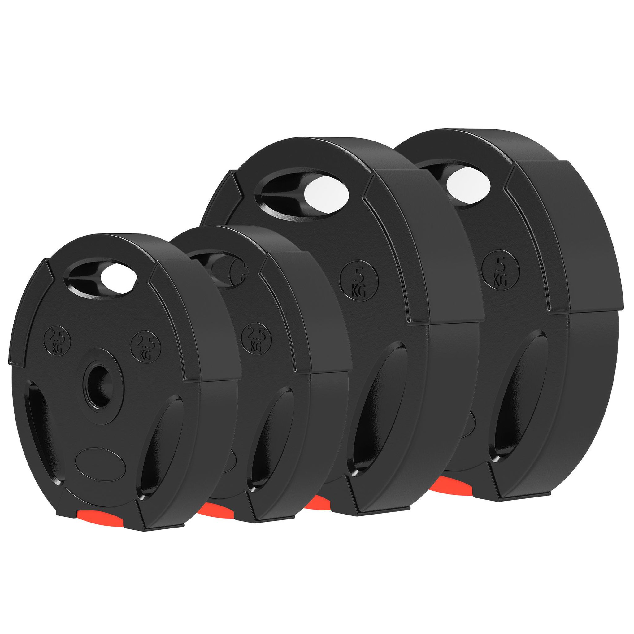 HOMCOM Disques de poids 2 x 5kg + 2 x 2,5kg - 3 poignées - trous de ø25 mm - revêtement pp noir