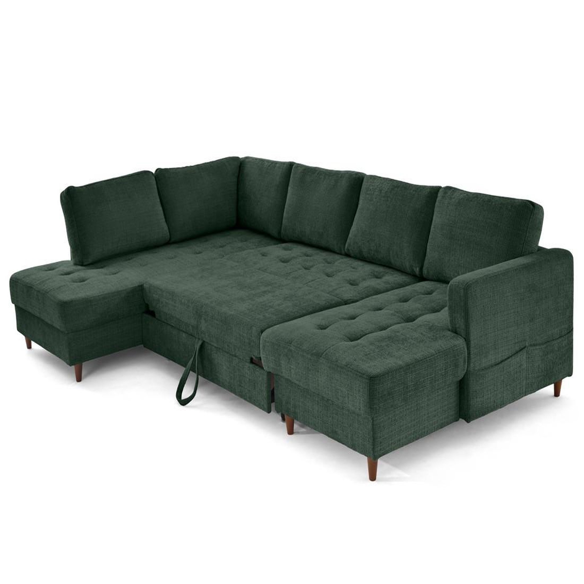 Voir la diapositive 2 : LISA DESIGN Anna - canapé panoramique d'angle gauche 7 places convertible avec coffre en velours texturé