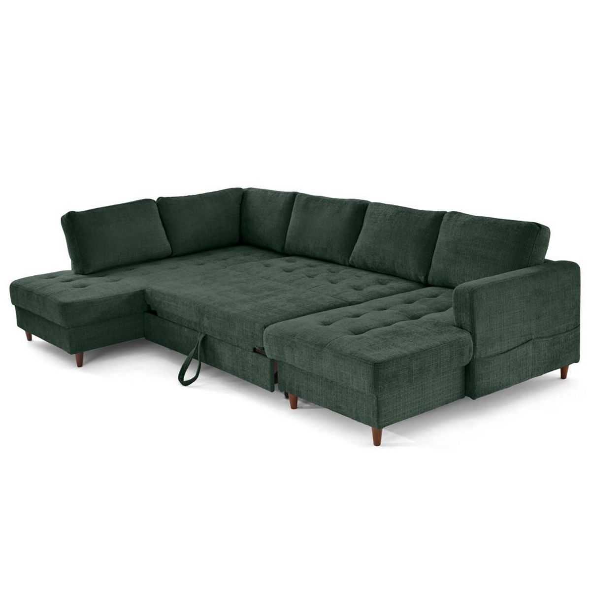 LISA DESIGN Anna - canapé panoramique d'angle gauche 7 places convertible avec coffre en velours texturé