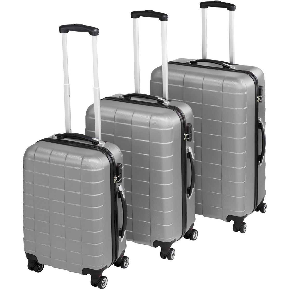 tectake Set de valises rigides 3 parties, en plastique ABS robuste argent
