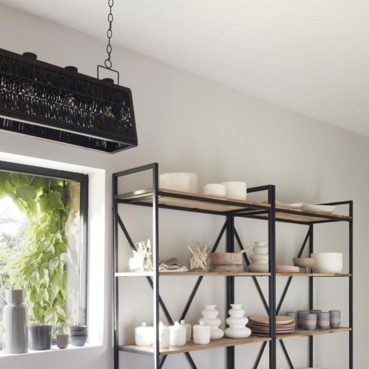 Paris Prix Lampe de Plafonnier en Métal  Aaron  93cm Noir