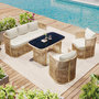 Voir la diapositive 2 : MERAX Salon de jardin 5 places avec canapé 3 places, 2 fauteuils et table verre,beige blanc