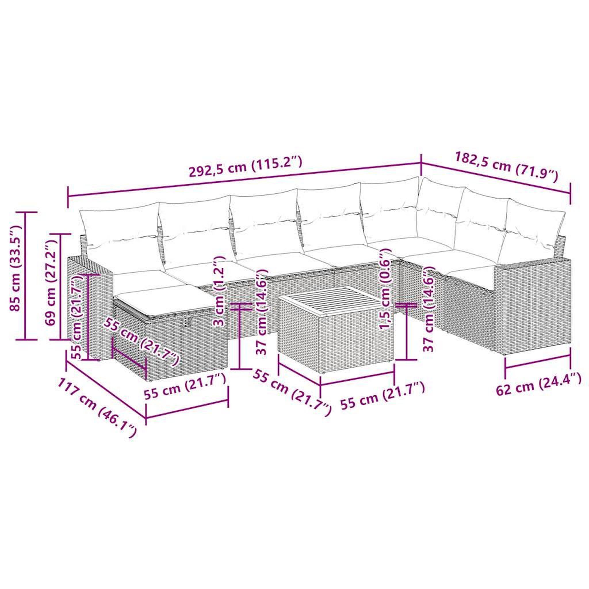 Voir la diapositive 6 : VIDAXL Salon de jardin 9 pcs avec coussins noir resine tressee