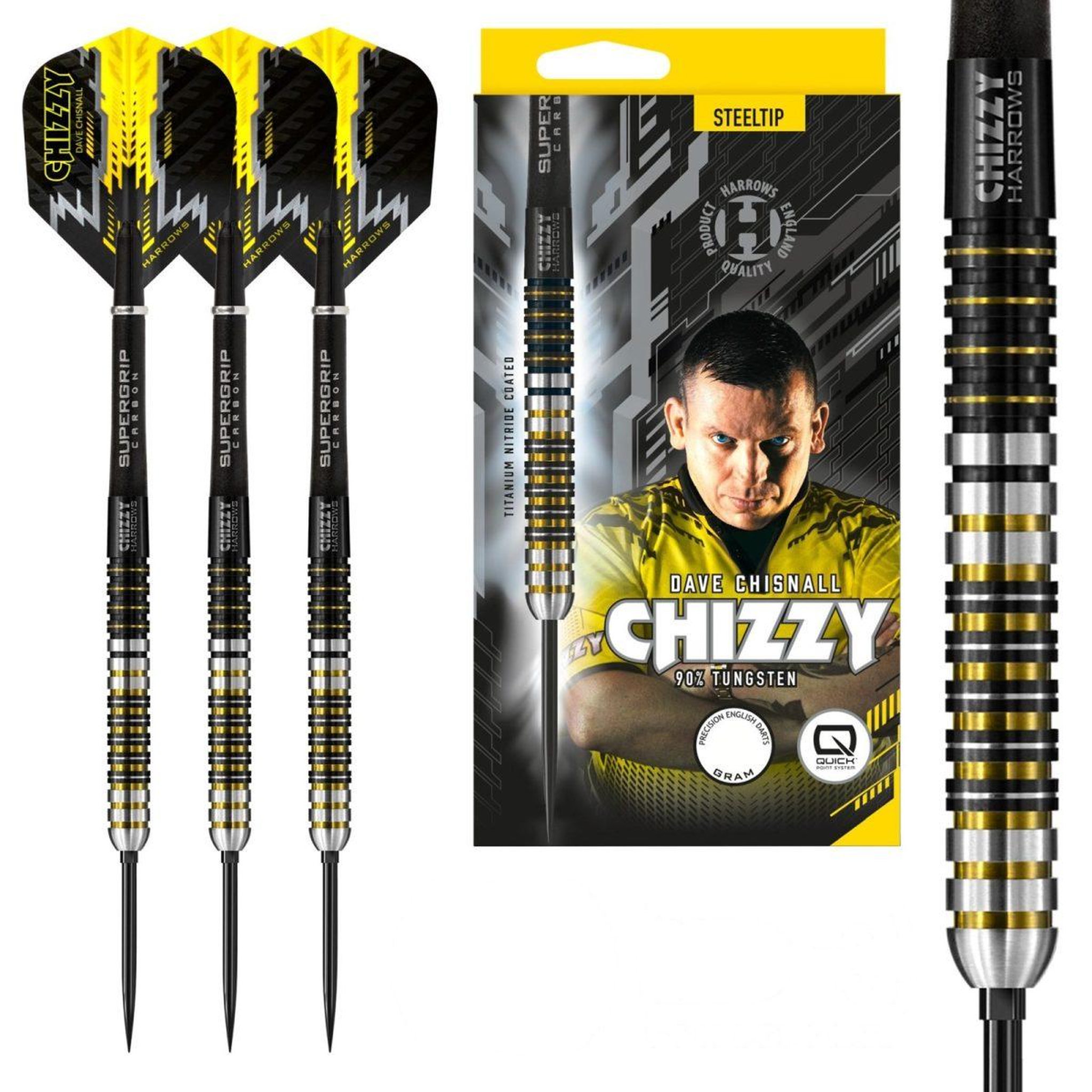 Harrows Fléchettes Chizzy 90 % Quick Point pointe acier 23g