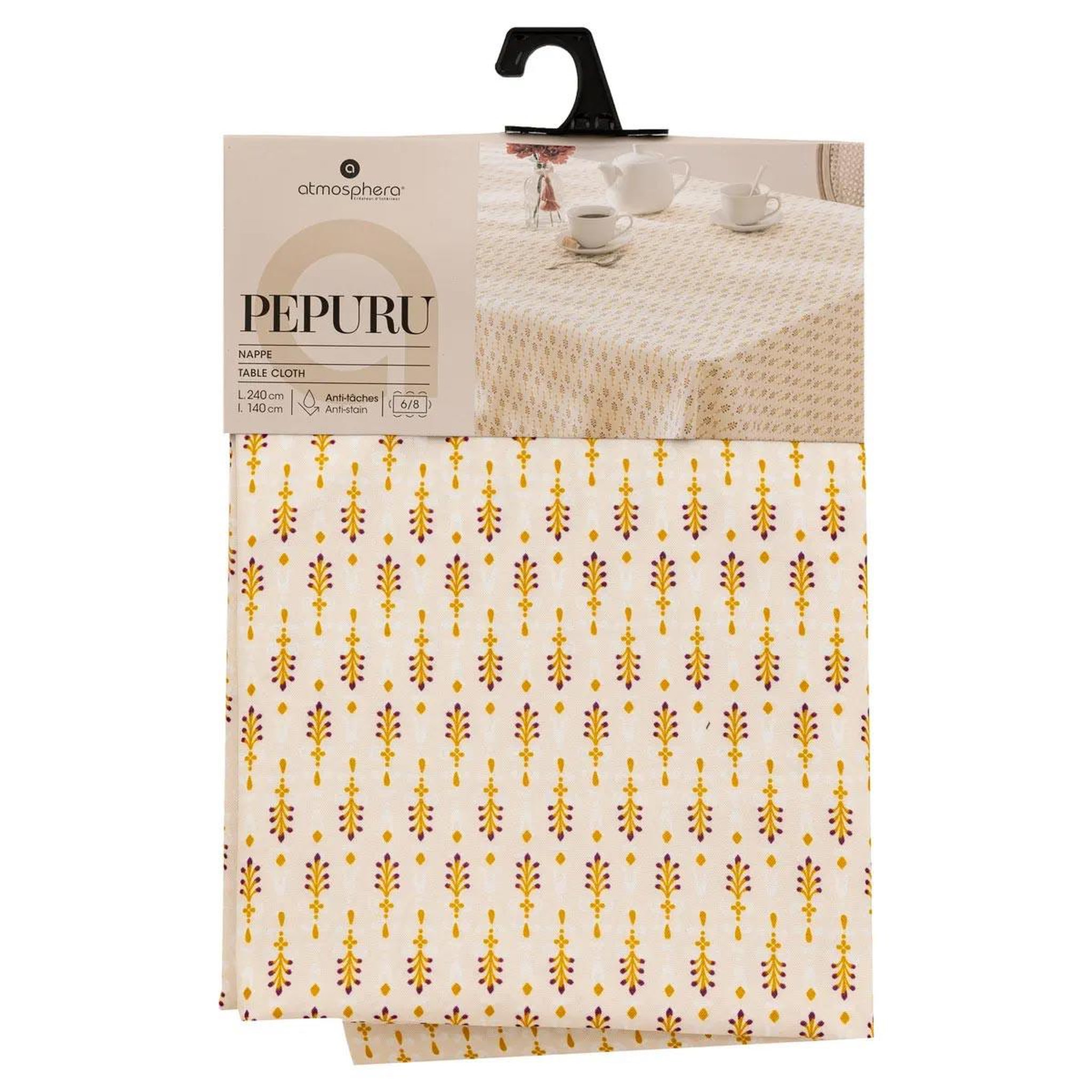 Voir la diapositive 6 : ATMOSPHERA Nappe antitache imprimé  peduru  140x240cm beige