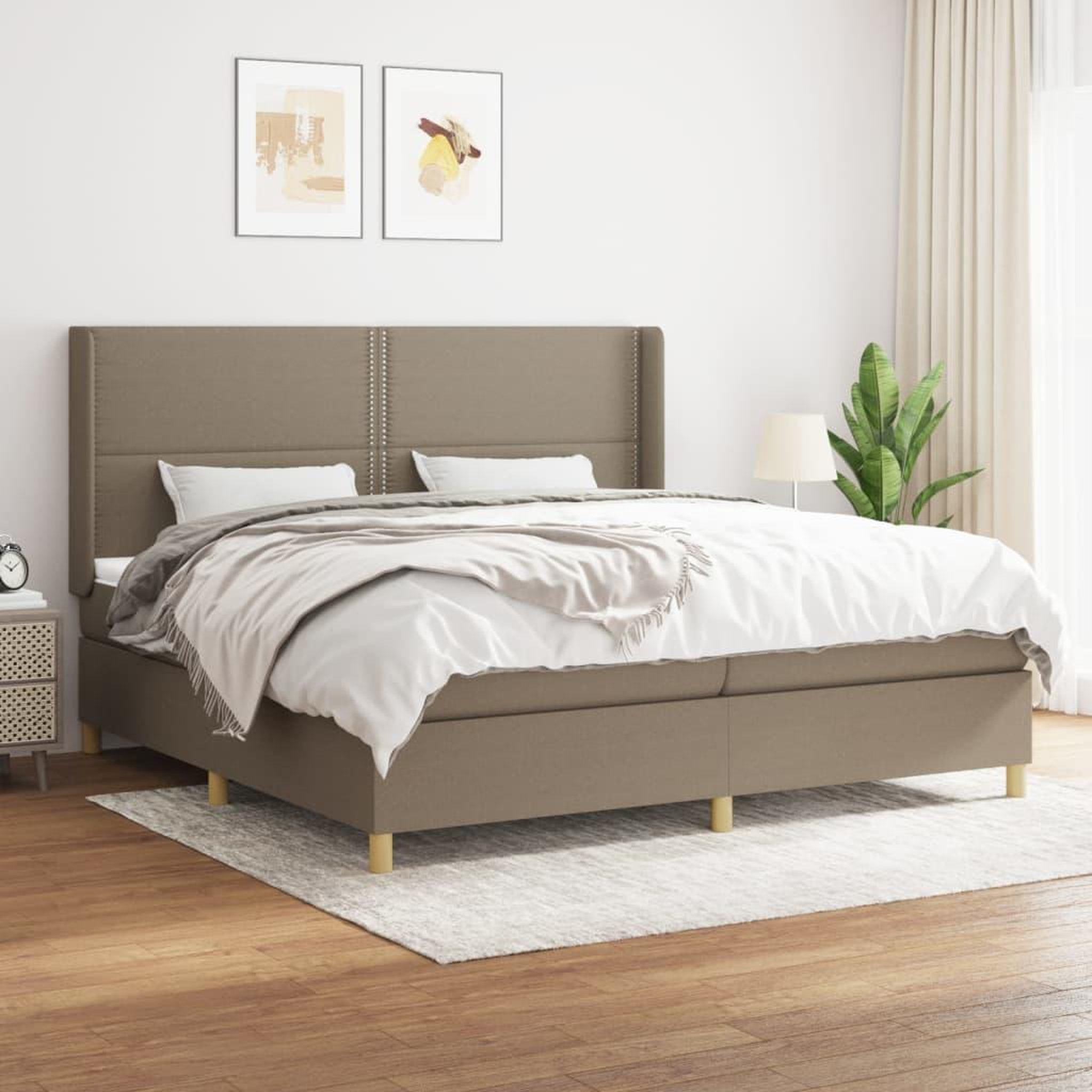 Voir la diapositive 1 : VIDAXL Sommier a lattes de lit avec matelas Taupe 200x200 cm Tissu