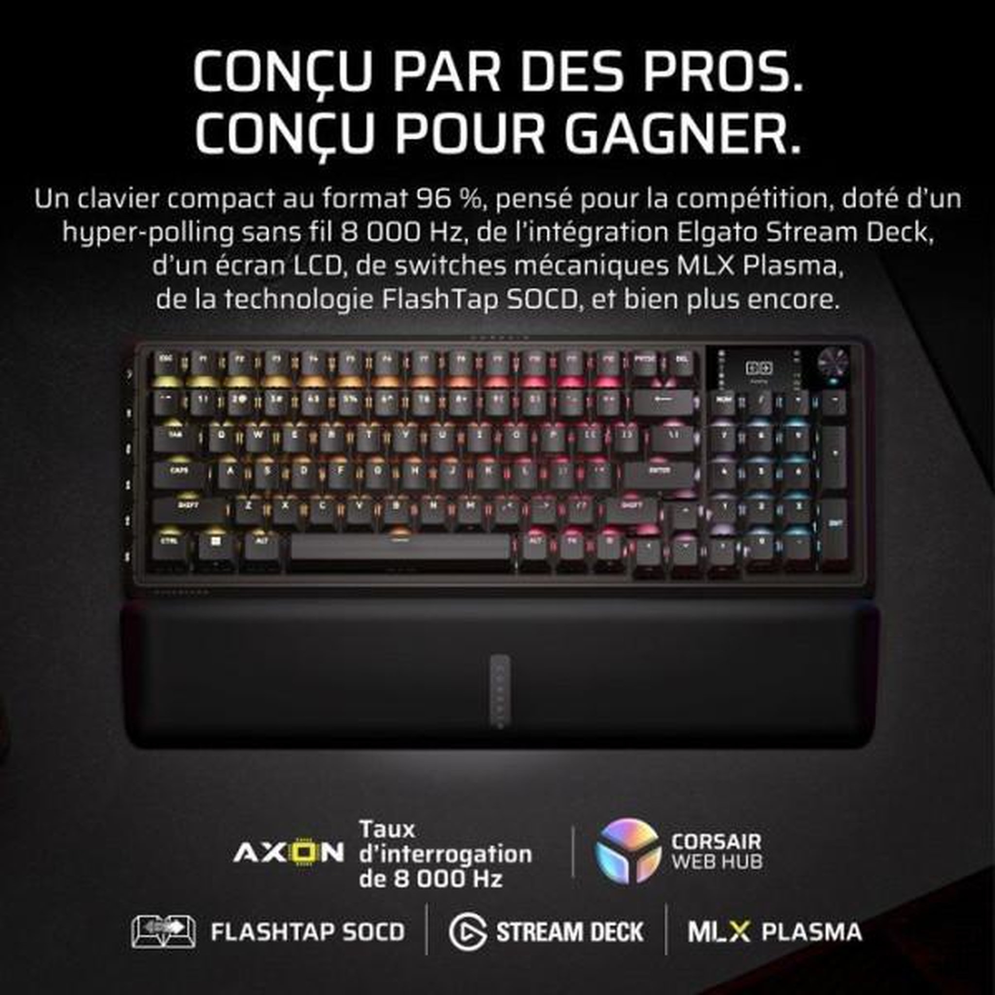 Voir la diapositive 2 : Corsair Clavier Gamer - Mécanique MLX Plasma - Corsair - VANGUARD 96 WIRELESS - 96% Sans Fil - RGB Noir