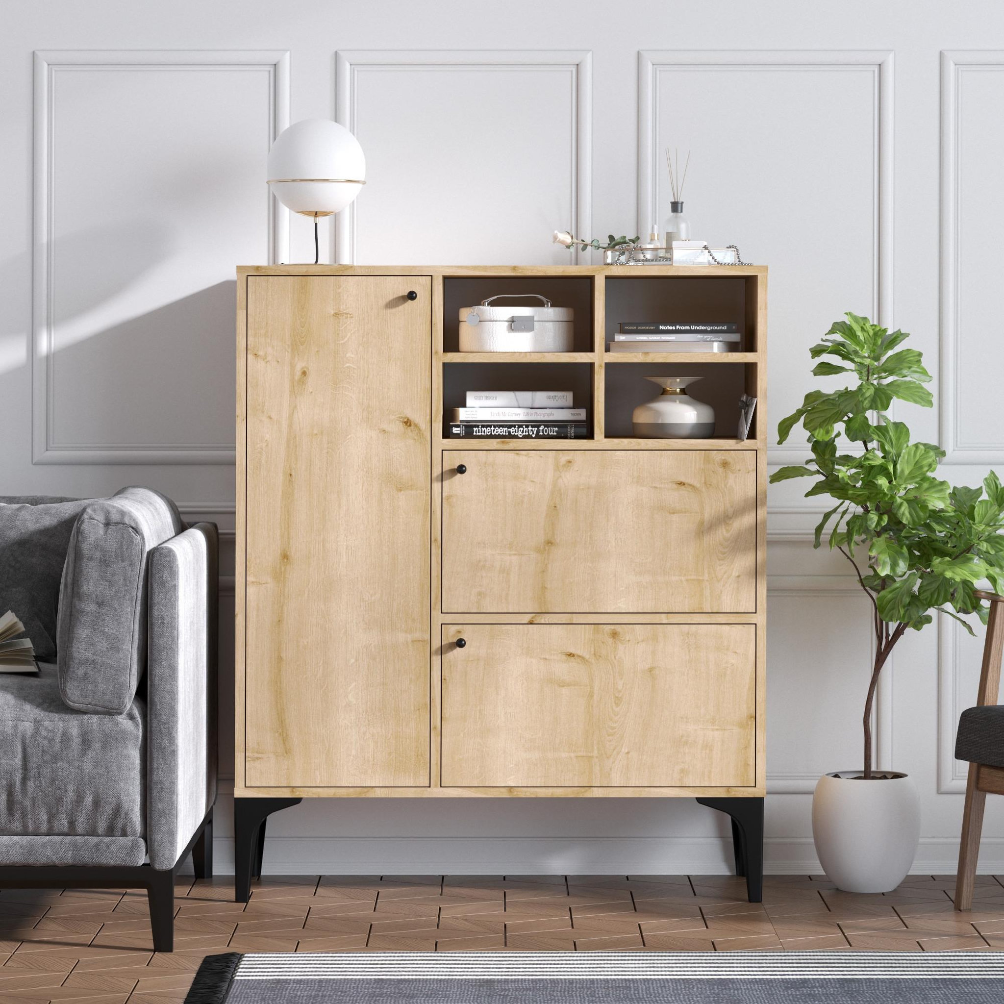 Voir la diapositive 2 : Habitat et Jardin Buffet en bois  ewa  - 100 x 35 x 125 cm - chêne saphir