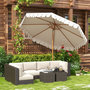 Voir la diapositive 2 : OUTSUNNY Parasol octogonal inclinable Ø 2,64 x 2,4H m mât acier aspect bois polyester haute densité 180 g/m² crème