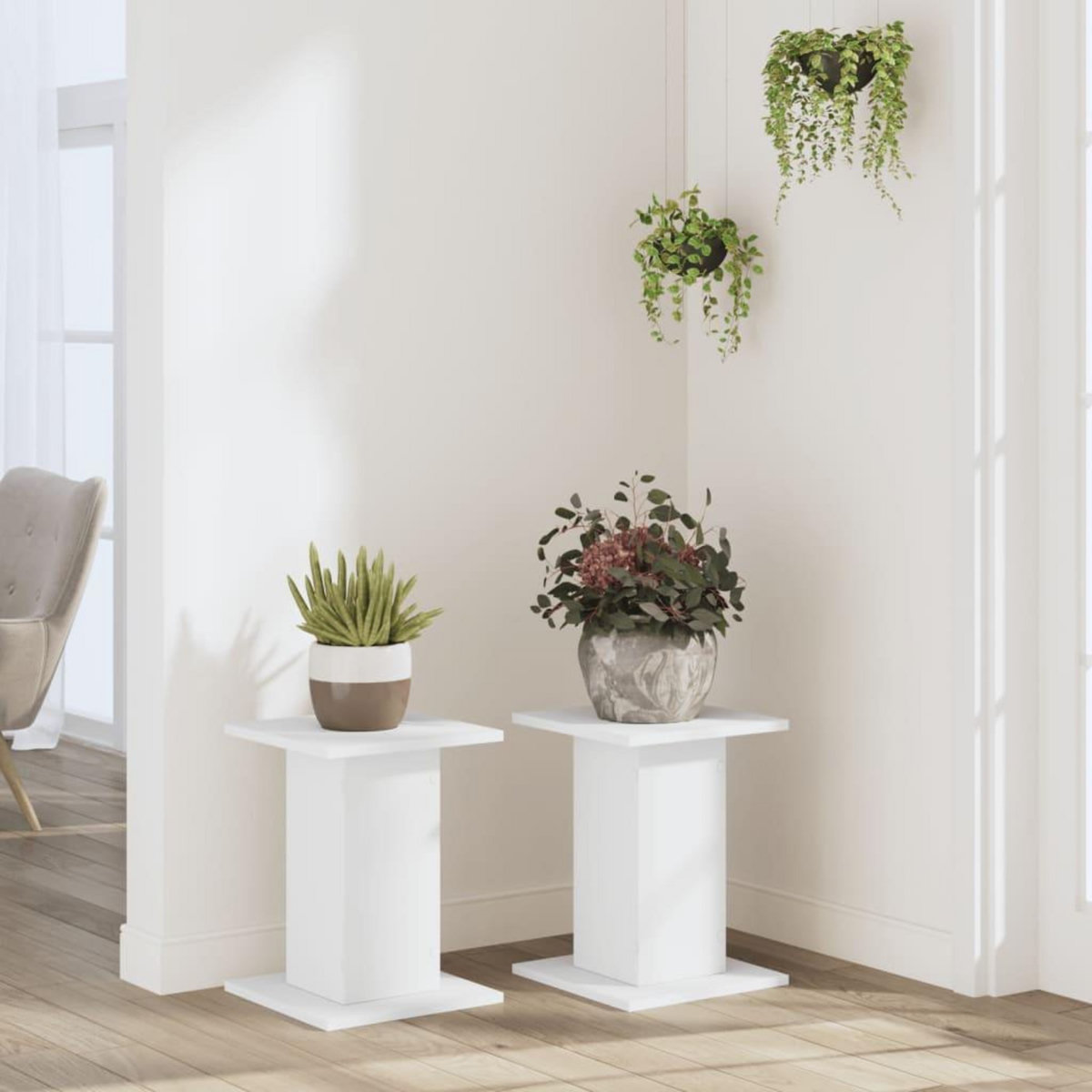 VIDAXL Supports pour plantes 2 pcs blanc 30x30x40 cm bois d'ingenierie