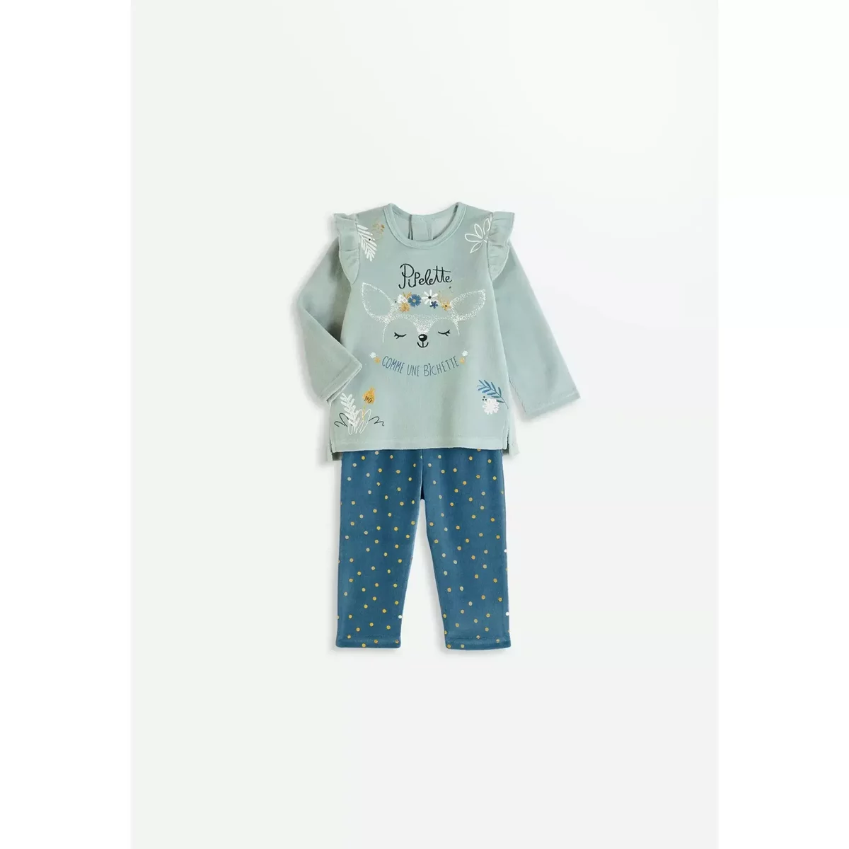 Petit Béguin Pyjama en velours 2 pièces bébé fille Bichette