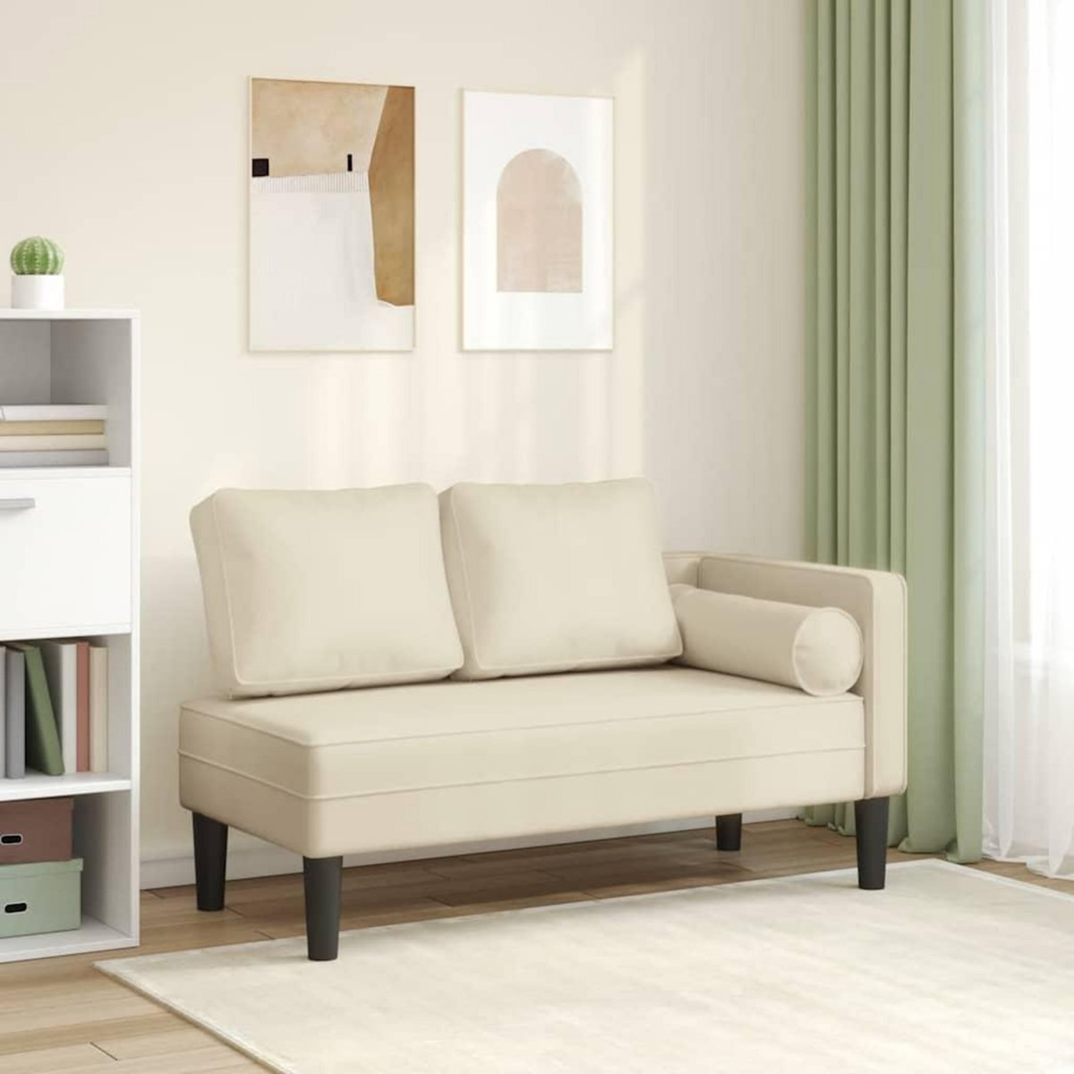 VIDAXL Chaise longue avec coussins creme similicuir