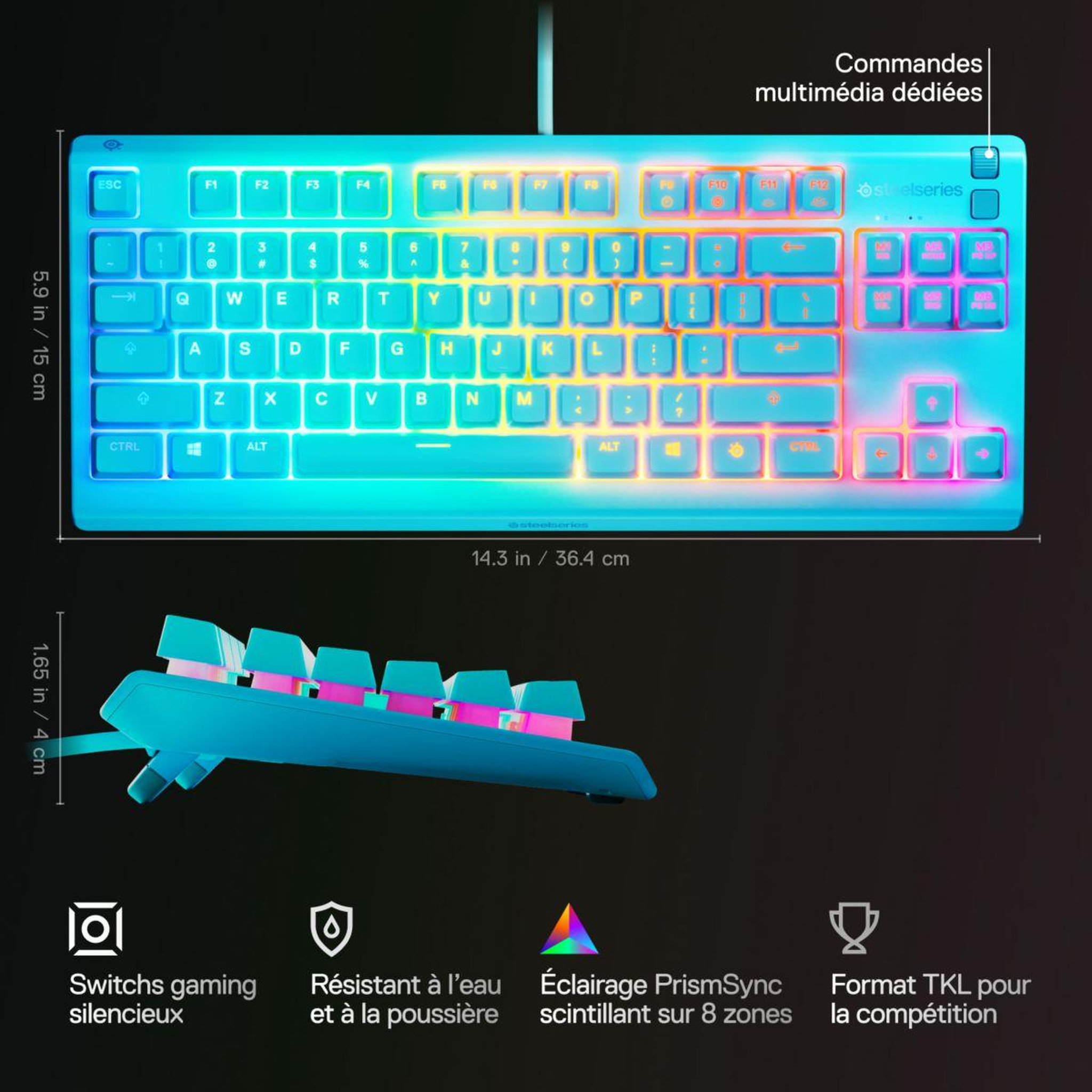 Voir la diapositive 5 : STEEL SERIES Clavier gamer apex 3 tkl aqua - fr