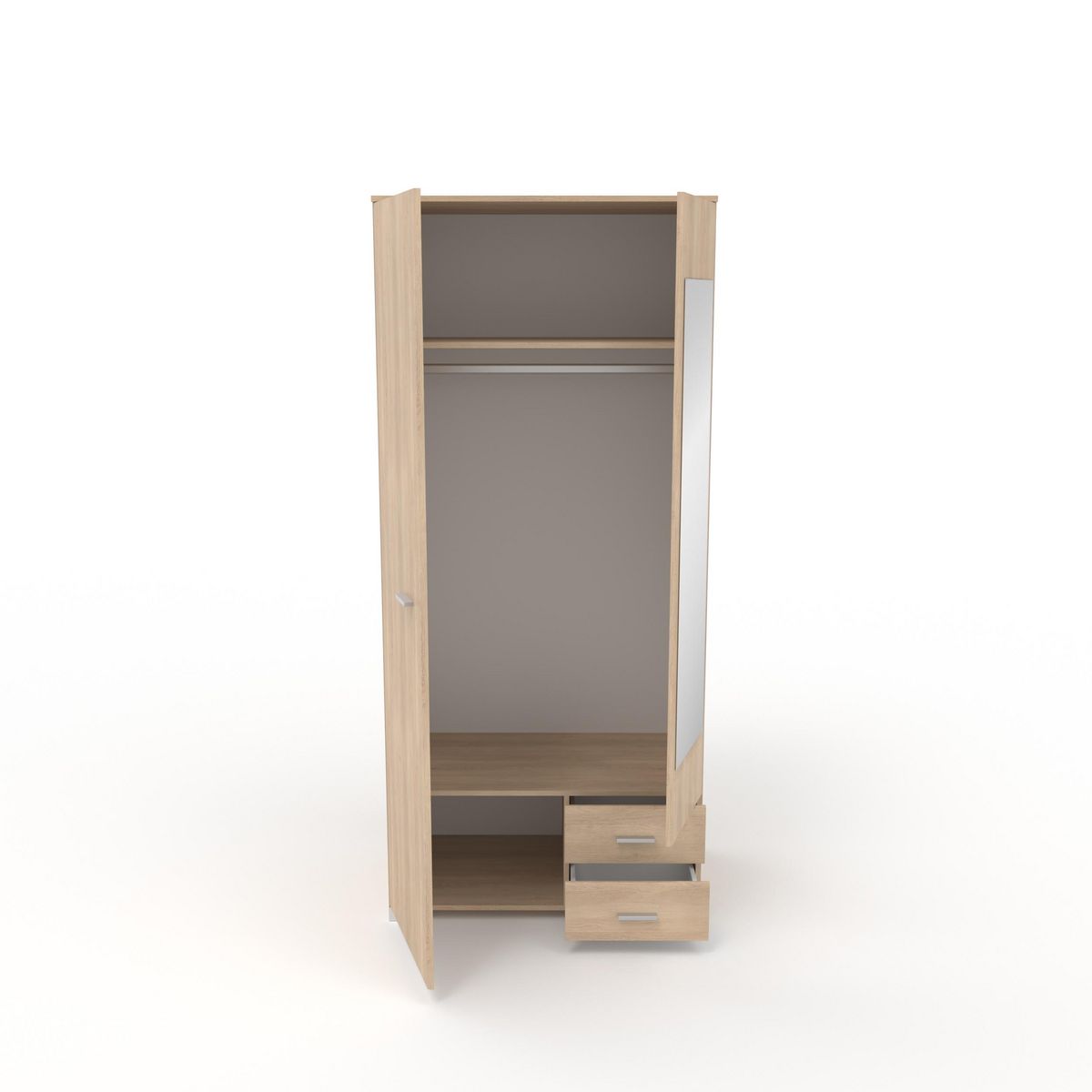 Armoire 2 portes 1 miroir 2 tiroirs L90cm FLAVIE