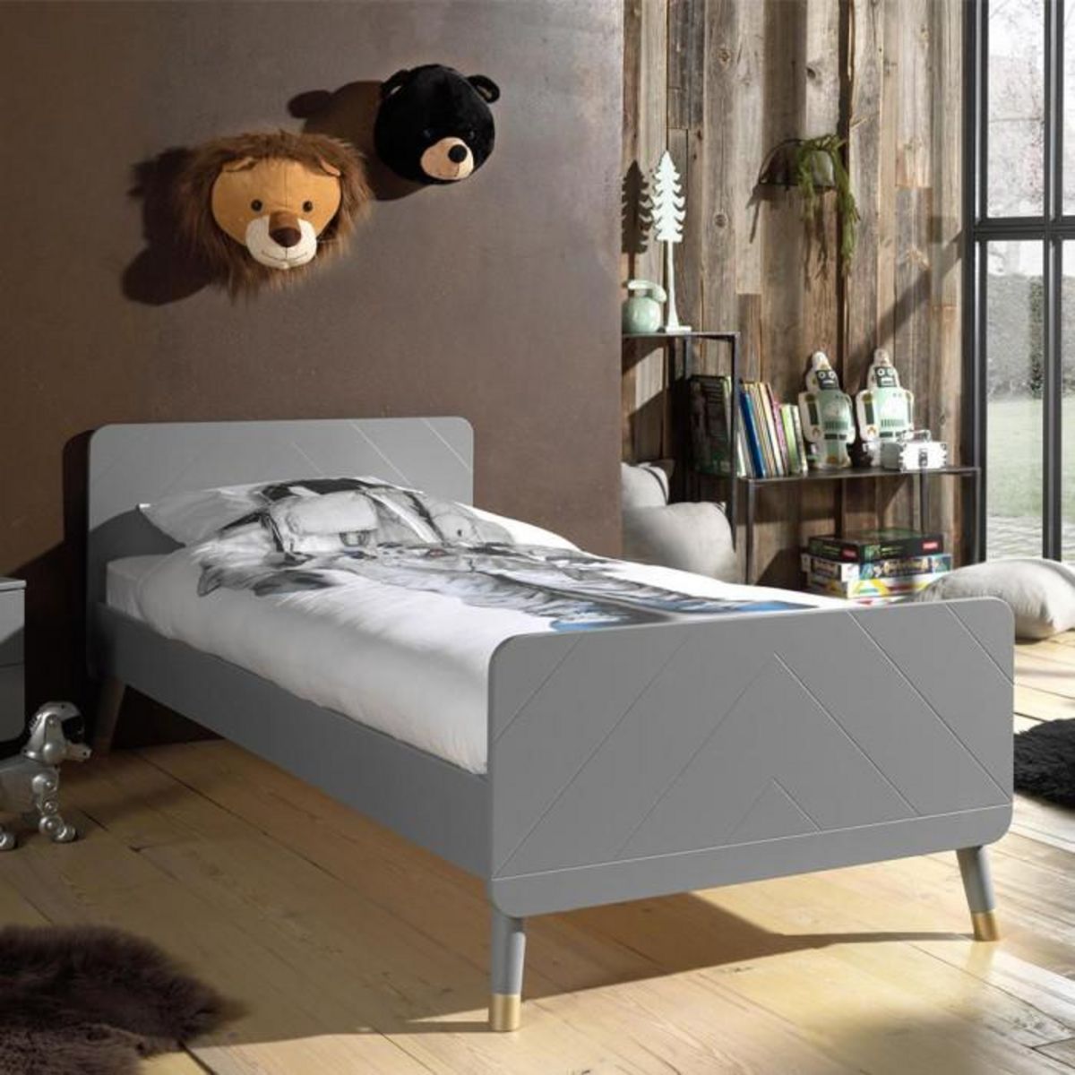 Paris Prix Lit Enfant en Bois Massif  Billy  90x200cm Gris