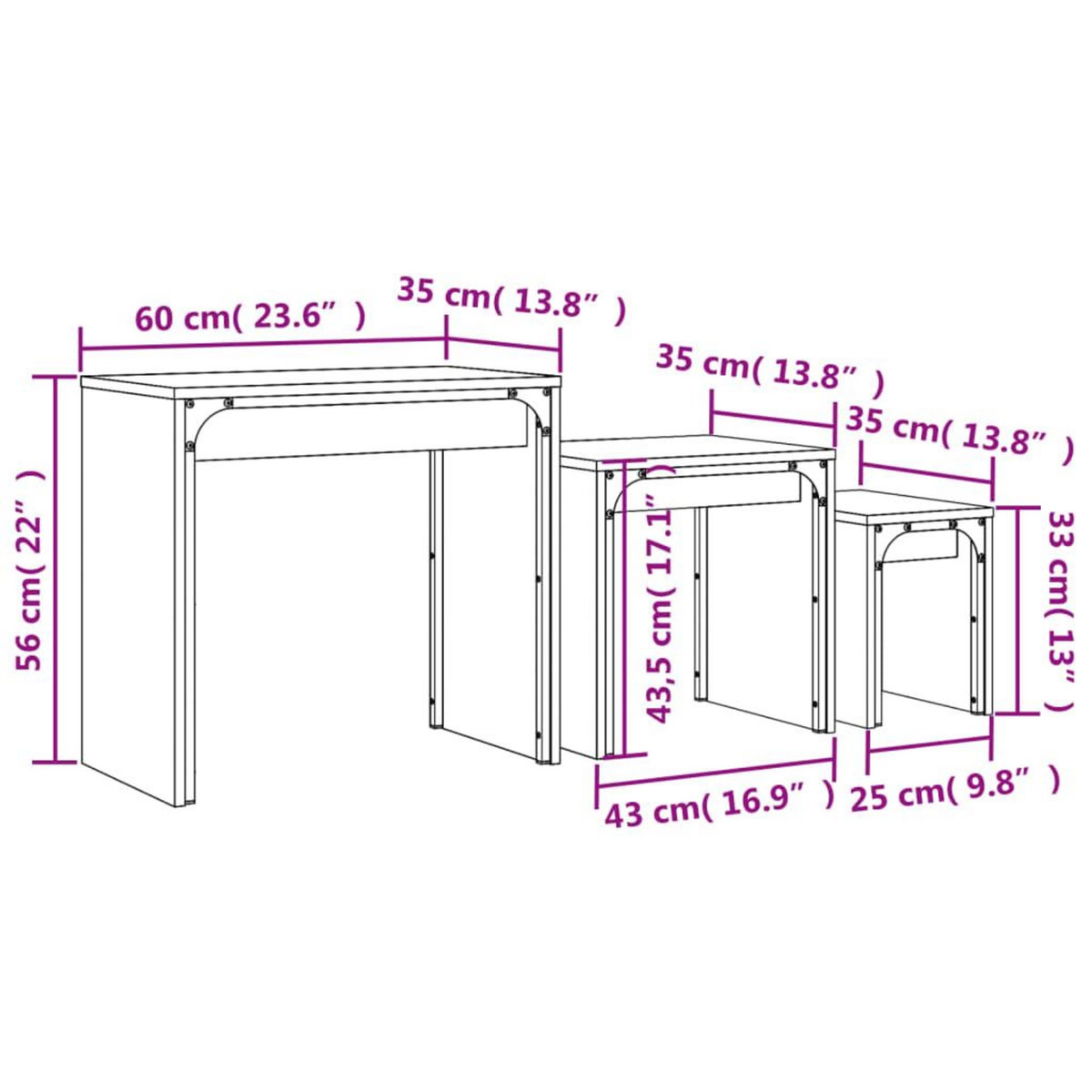 VIDAXL Tables basses gigognes 3 pcs chene sonoma bois d'ingenierie