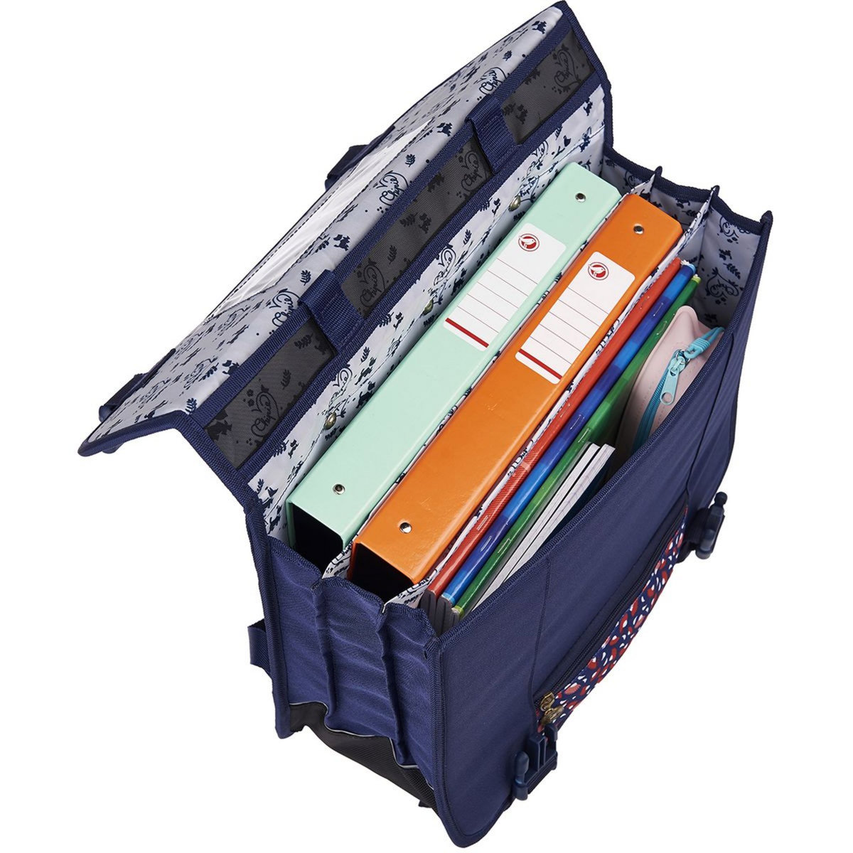 CHIPIE Cartable à roulettes 41 cm CM1/CM2 bleu motif feuilles