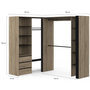 Voir la diapositive 4 : ID MARKET Dressing extensible d'angle MARLON 200 x 150 x 180 cm hêtre avec penderies + tiroirs + étagères + rideaux noirs
