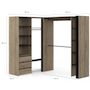 Voir la diapositive 4 : ID MARKET Dressing extensible d'angle MARLON 200 x 150 x 180 cm hêtre avec penderies + tiroirs + étagères + rideaux noirs